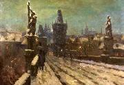 Stanislav Feikl Painting Winter on the Charles bridge oil painting